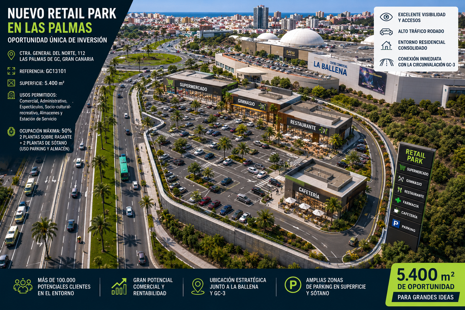 New retail park concept on the urban plot, Carretera del Norte, Las Palmas de Gran Canaria — Ref. GC13101