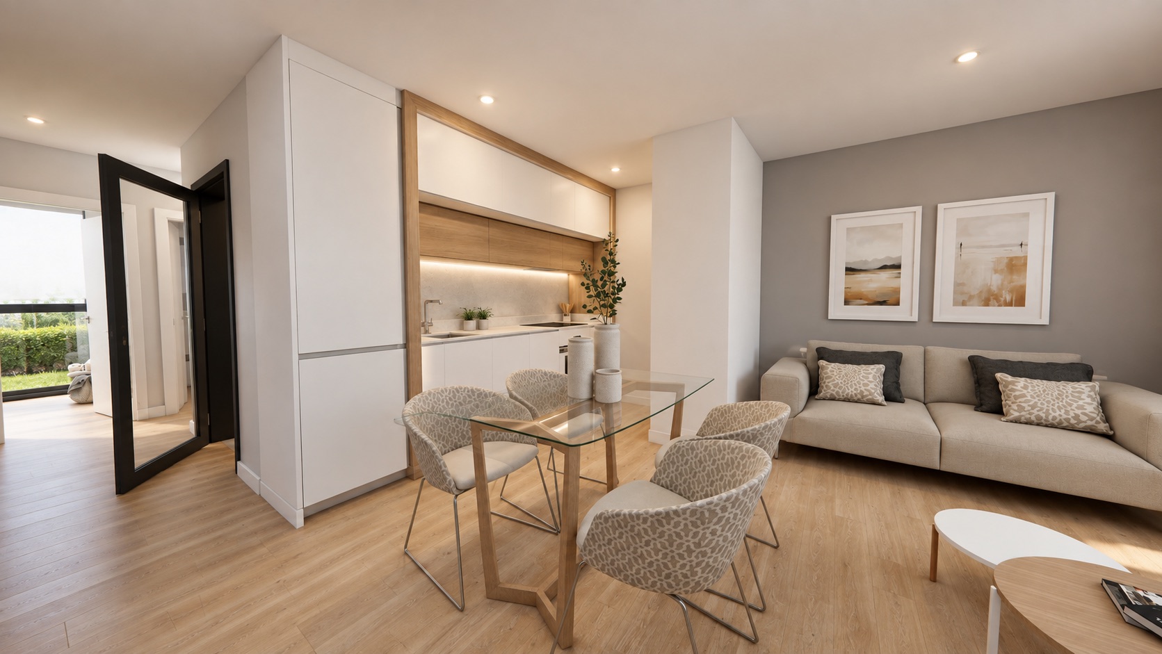 Salón comedor de vivienda Tajinaste, variante de jardín delantero